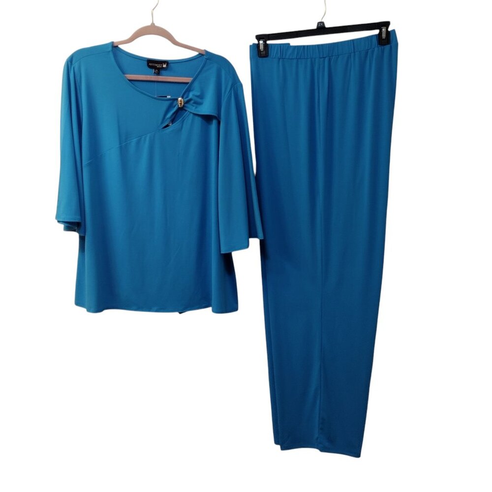 Antthony Women's 2 piece Short Sleeve Pant Set, Size 2X, Turquoise Blue